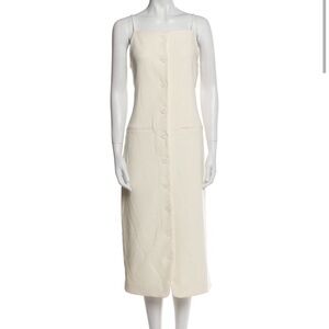 STAUD Ivory Button-Front Midi Skirt